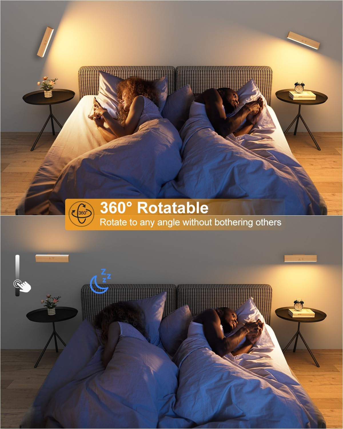 Rechargeable Wall Lights Indoor Beech Wood with Remote,5200Mah Battery Operated Wall Lights,Magnetic,Stick On,Dimmable RGB & 3 Colour Temperature,Wireless Wall Mounted Reading Lights for Bedroom 1Pack