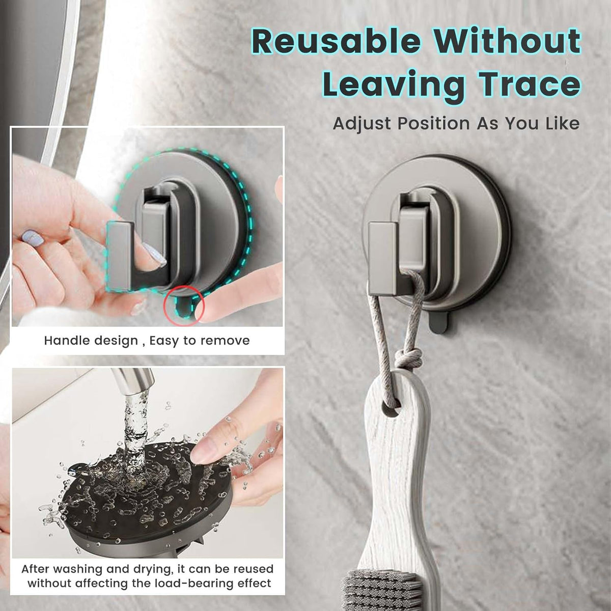2PCS Space Aluminum Suction Hooks,Stainless Steel Suction Cup Hooks for Shower,Vacuum Suction Hooks for Bathroom,8Kg Removable Heavy Duty Hooks,Reusable Towel Hooks Kitchen Matte Black