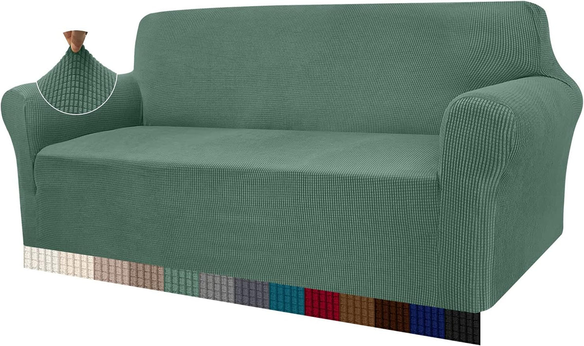 High Stretch Sofa Covers 4 Seater Soft Extra Large Couch Covers for Dogs Cats Jacquard Spandex Non Slip Sofa Slipcover Furniture Protector with Elastic Bottom (4 Seater, Matcha Green)