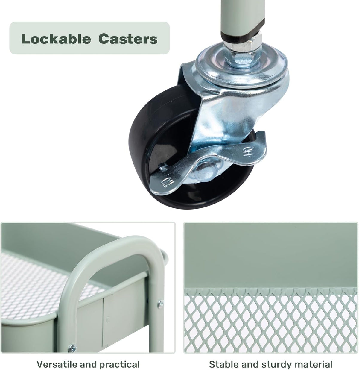 Metal Storage Trolley on Wheels Kitchen Trolley Craft Trolleys | 3-Tier Trolleys for Book Beauty Rolling Utility Storage Cart for Living Room Bedroom Bathroom Office, Teal