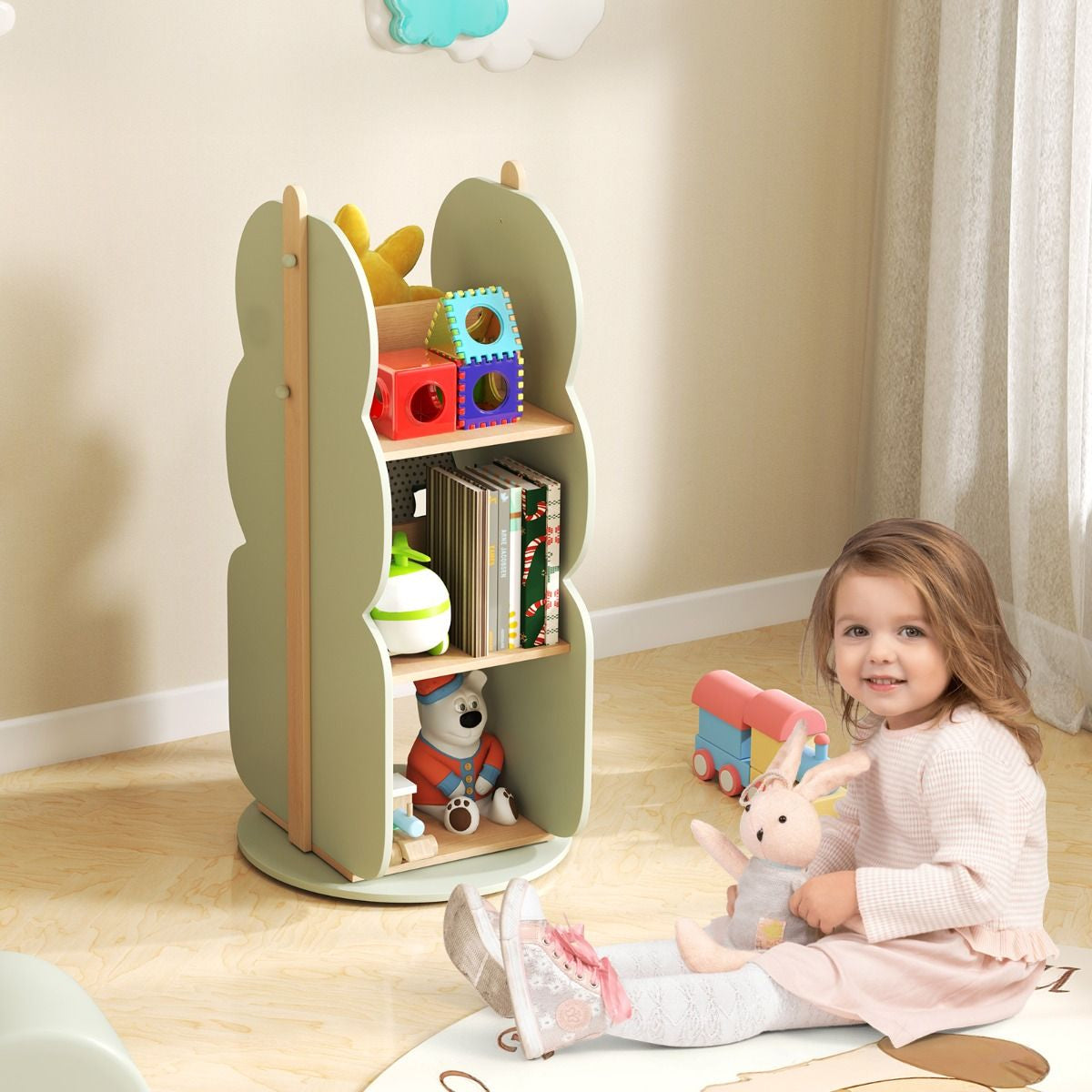 360° Display Corner Book Shelf with Side Hooks for Small Space