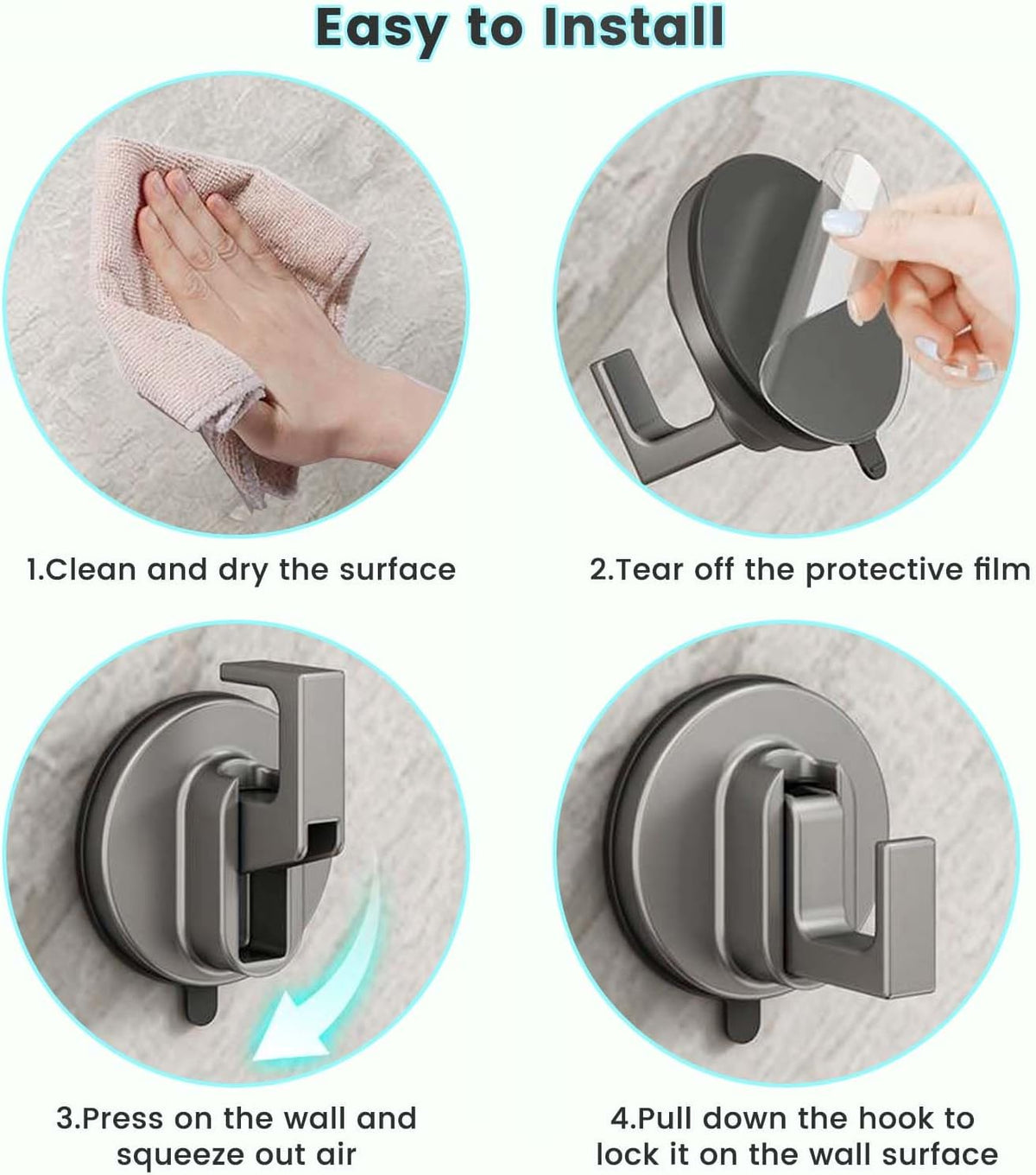 2PCS Space Aluminum Suction Hooks,Stainless Steel Suction Cup Hooks for Shower,Vacuum Suction Hooks for Bathroom,8Kg Removable Heavy Duty Hooks,Reusable Towel Hooks Kitchen Matte Black