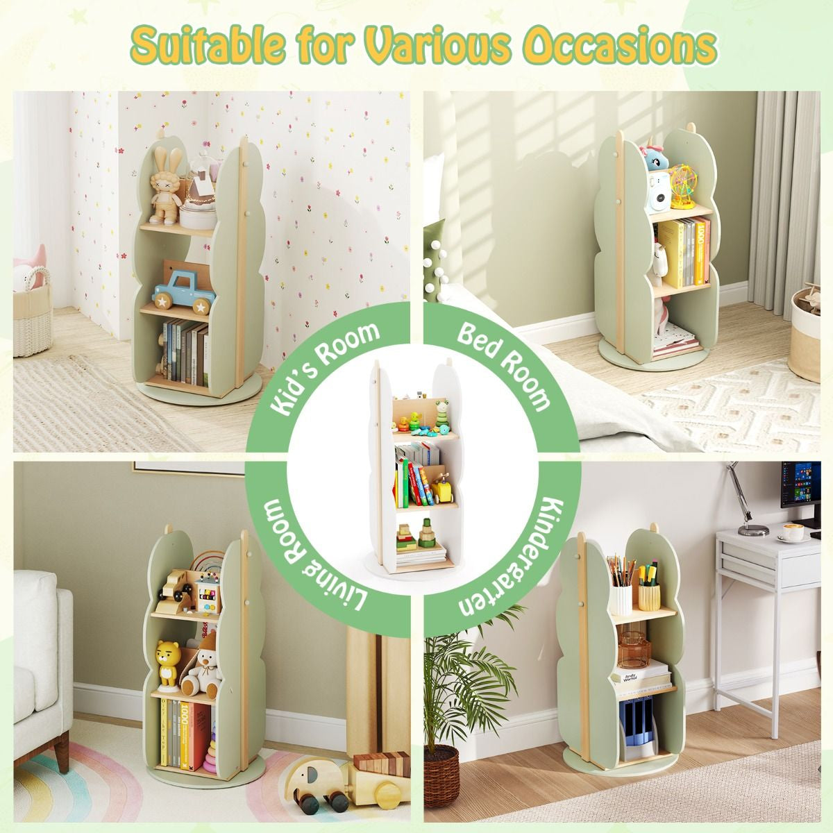360° Display Corner Book Shelf with Side Hooks for Small Space