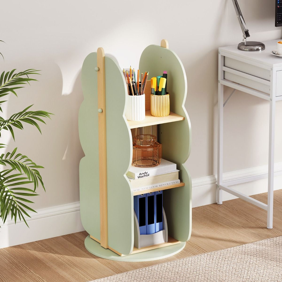 360° Display Corner Book Shelf with Side Hooks for Small Space