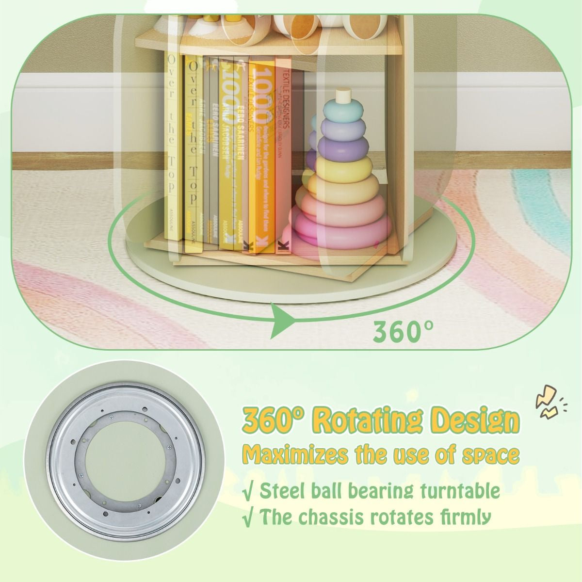 360° Display Corner Book Shelf with Side Hooks for Small Space