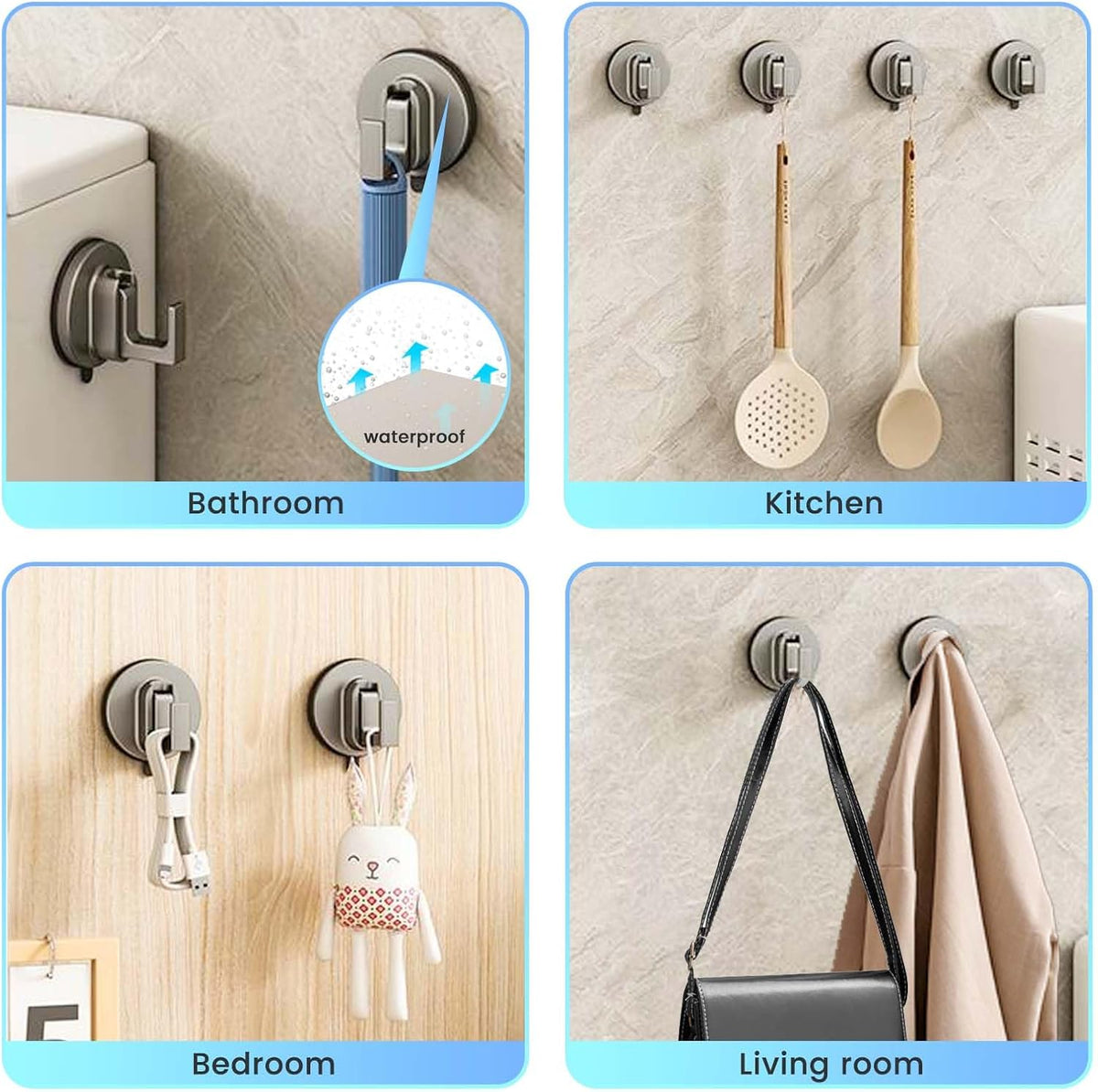 2PCS Space Aluminum Suction Hooks,Stainless Steel Suction Cup Hooks for Shower,Vacuum Suction Hooks for Bathroom,8Kg Removable Heavy Duty Hooks,Reusable Towel Hooks Kitchen Matte Black