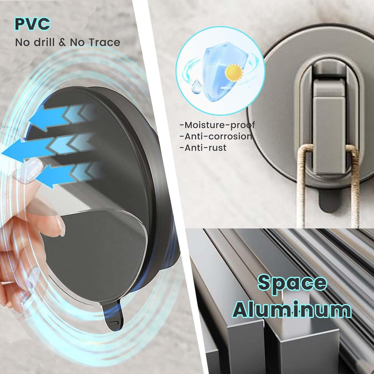 2PCS Space Aluminum Suction Hooks,Stainless Steel Suction Cup Hooks for Shower,Vacuum Suction Hooks for Bathroom,8Kg Removable Heavy Duty Hooks,Reusable Towel Hooks Kitchen Matte Black