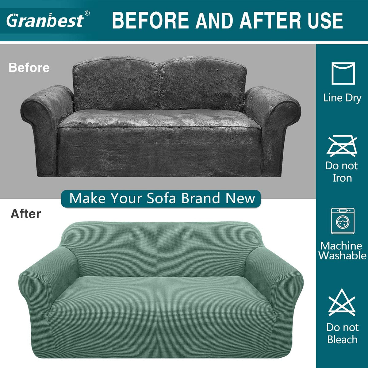 High Stretch Sofa Covers 4 Seater Soft Extra Large Couch Covers for Dogs Cats Jacquard Spandex Non Slip Sofa Slipcover Furniture Protector with Elastic Bottom (4 Seater, Matcha Green)
