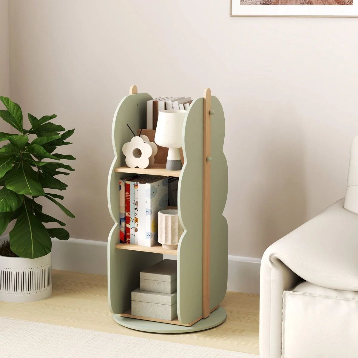 360° Display Corner Book Shelf with Side Hooks for Small Space