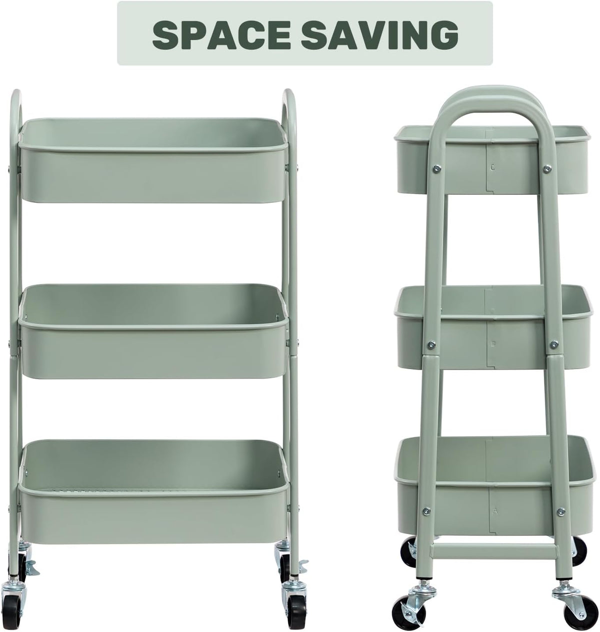 Metal Storage Trolley on Wheels Kitchen Trolley Craft Trolleys | 3-Tier Trolleys for Book Beauty Rolling Utility Storage Cart for Living Room Bedroom Bathroom Office, Teal