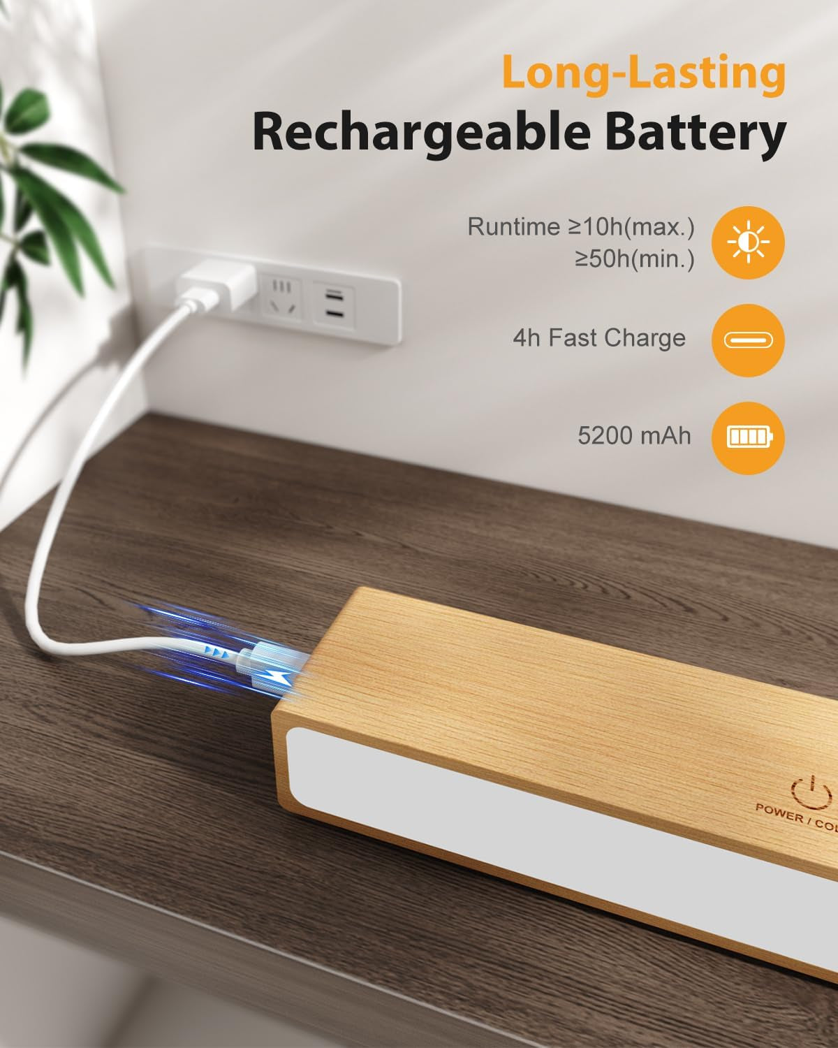 Rechargeable Wall Lights Indoor Beech Wood with Remote,5200Mah Battery Operated Wall Lights,Magnetic,Stick On,Dimmable RGB & 3 Colour Temperature,Wireless Wall Mounted Reading Lights for Bedroom 1Pack